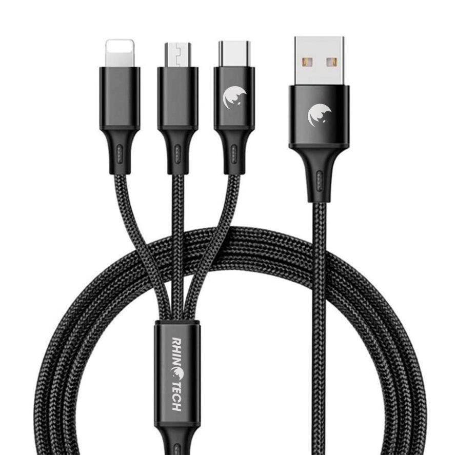 RhinoTech 3in1 USB-A kábel Micro Lightning Type-C 1.2m Fekete