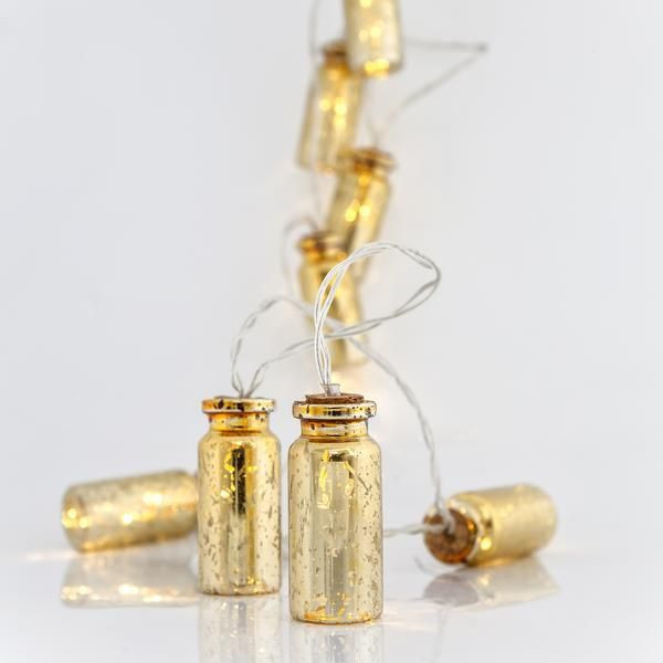 Eurolamp LED fénylánc arany palackokkal, meleg fehér, 10 db