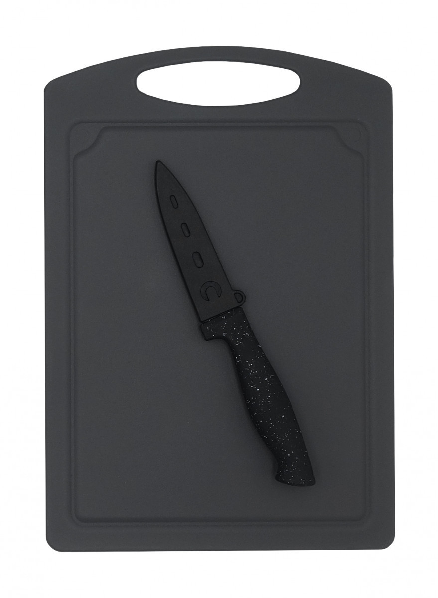 Steuber Vágódeszka 29 x 20 cm, hámozó késsel, fekete
