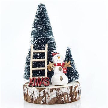 Eurolamp karácsonyi dekoráció fa alapon fával, hóemberrel és lépcsővel 13 cm, 1 db