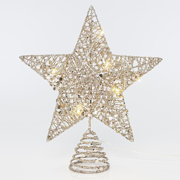 Eurolamp arany karácsonyi csillag fára, 10 meleg fehér LED, 25,4 cm, 1 db