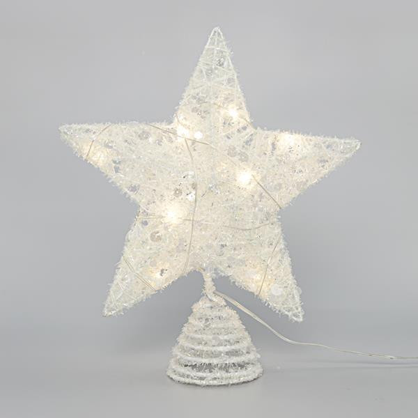 Eurolamp fehér karácsonyfa csillag flitterekkel, 10 meleg fehér LED, 25,4 cm, 1 db