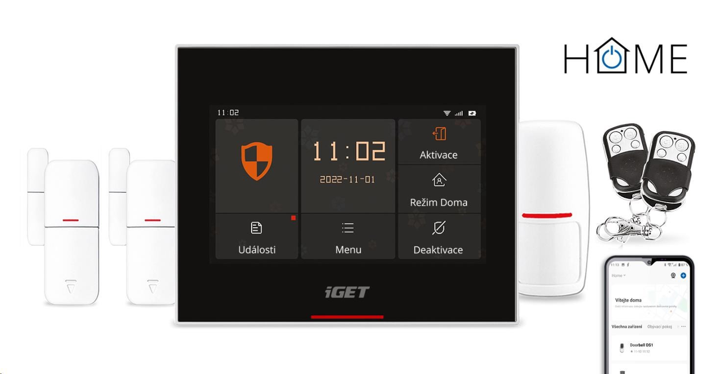 iGET HOME Alarm X5 - Intelligens Wi-Fi biztonsági rendszer érintős LCD-vel, iGET HOME alkalmazás, sz
