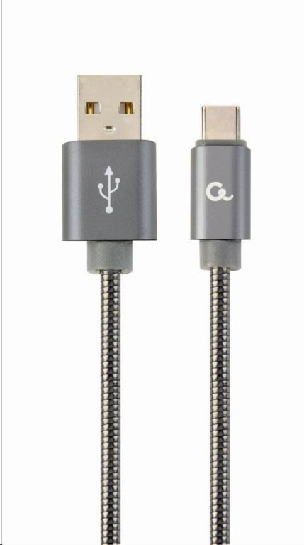 GEMBIRD USB 2.0 AM-C Type-C kábel (AM/CM), 2m, fém spirál, szürke, buborékcsomagolás, PRÉMIUM MINŐSÉGE