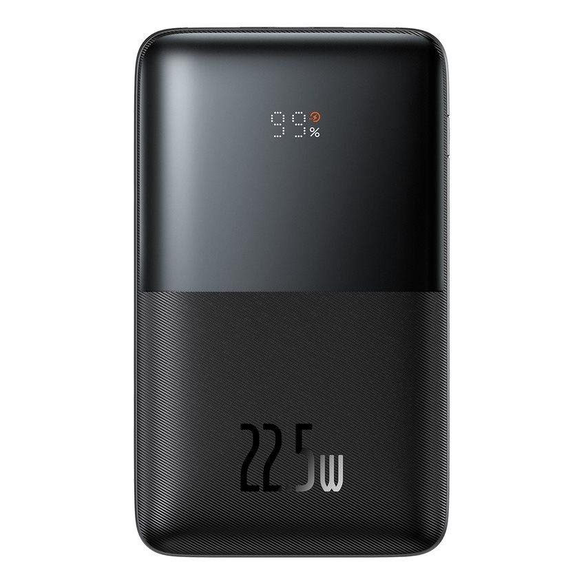 Baseus Bipow Pro Powerbank digitális kijelzővel 20000mAh 22.5W fekete USB kábel USB-A/USB-C 30cm, fekete