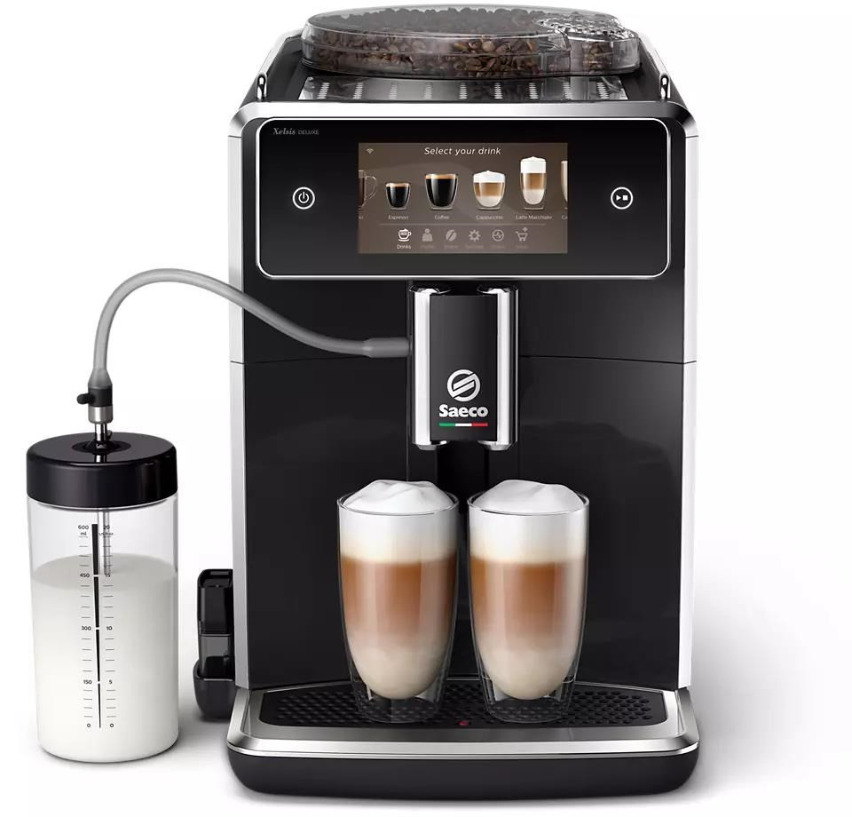 SAECO SM8780/00 Xelsis Deluxe, érintőképernyős kávéfőző, tejtartály, egyszerre 2 csésze, 6 program, fekete színű