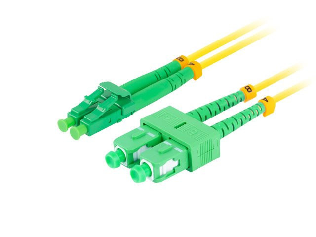 LANBERG optikai patch kábel SM SC/APC-LC/APC duplex 2m LSZH G657A1 átmérő 3mm, sárga színű
