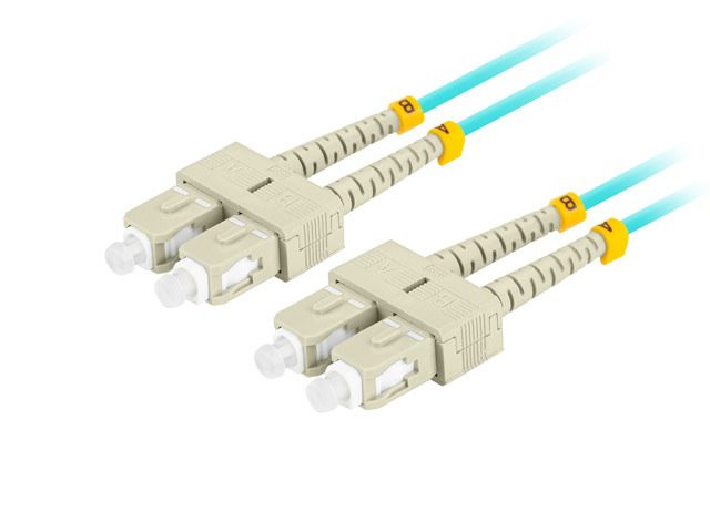 LANBERG optikai patch kábel MM SC/UPC-SC/UPC duplex 1m LSZH OM3 50/125 3mm átmérőjű, ciánkék színben