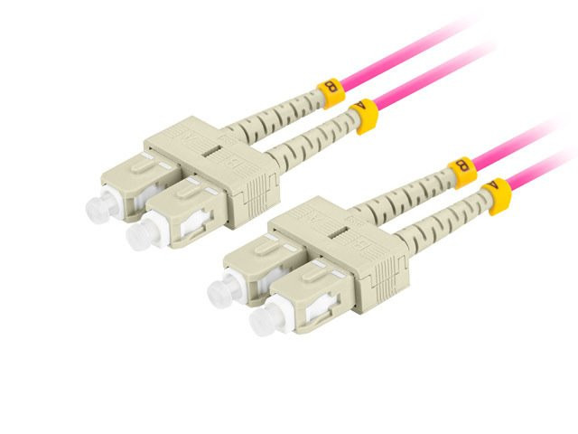 LANBERG optikai patch kábel MM SC/UPC-SC/UPC duplex 1m LSZH OM4 50/125 átmérő 3mm, magenta színben