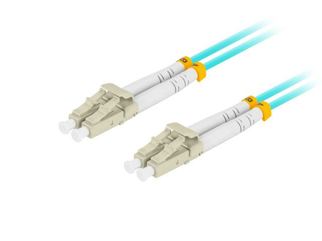 LANBERG optikai patch kábel MM LC/UPC-LC/UPC duplex 1m LSZH OM3 50/125 átmérő 3mm, színe ciánkék