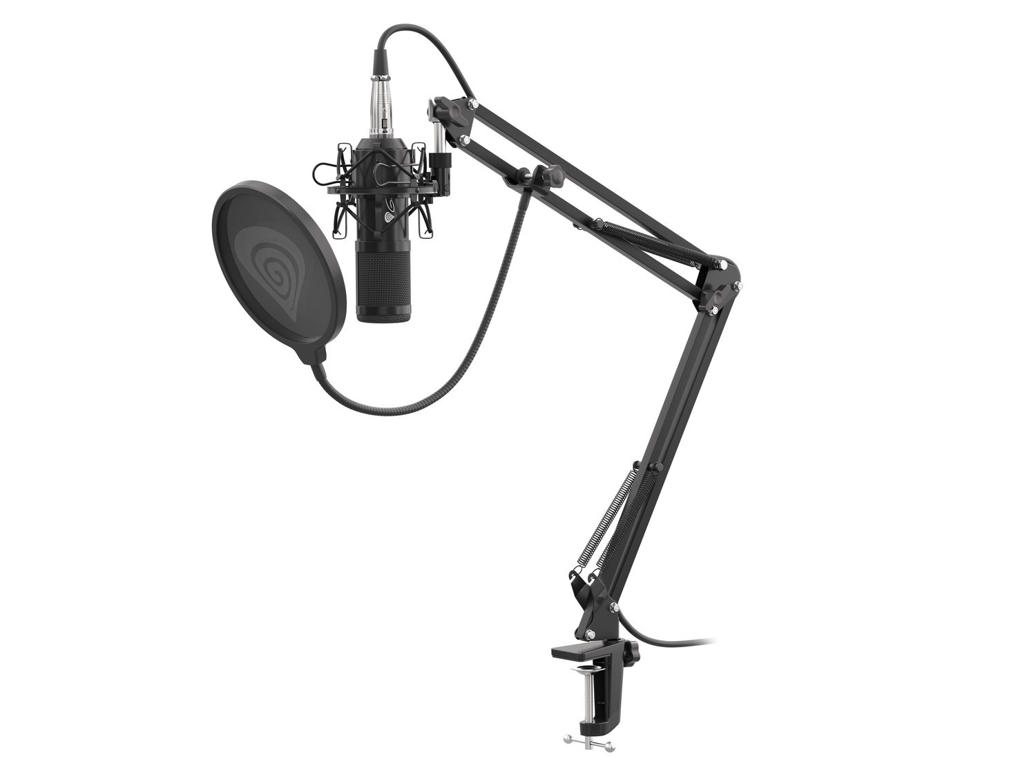 Genesis Radium 300 streaming mikrofon, XLR, kardioid polarizáció, hajlékony kar, pop-szűrő