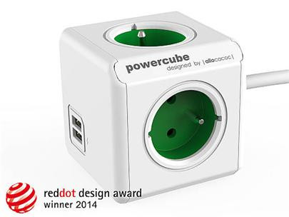 Aljzathosszabbítás. PowerCube EXTENDED USB, zöld, 4 aljzat, 2x USB, 1,5 m kábel