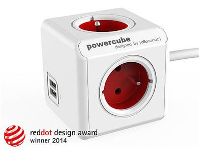 Aljzathosszabbítás. PowerCube EXTENDED USB, piros, 4 aljzat, 2x USB, 1,5 m kábel