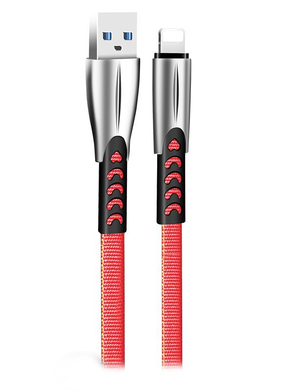 Színvonalas adatkábel USB-Apple villám/ 2.4A/ 1m/ cinkötvözet/ piros