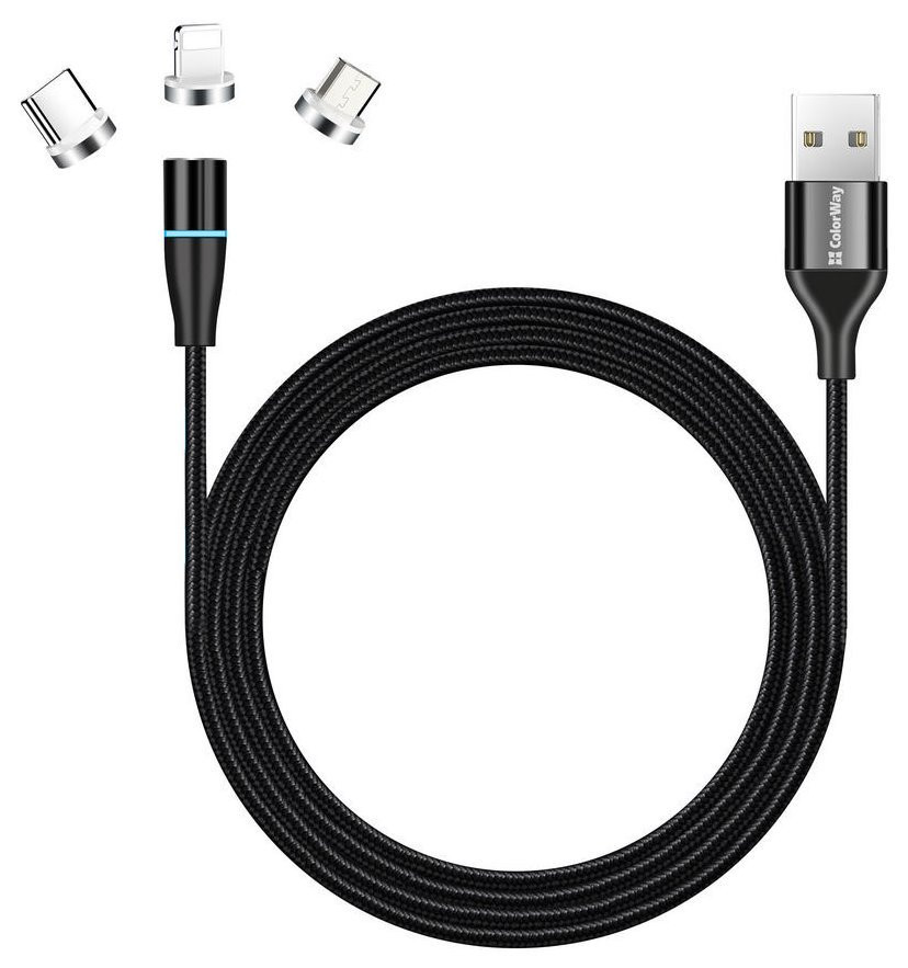 Colorway töltőkábel 3in1 Lightning MicroUSB USB-C/ Mágneses/ 2.4A/ Nylon/ Quick Charge 3.0/ 1m