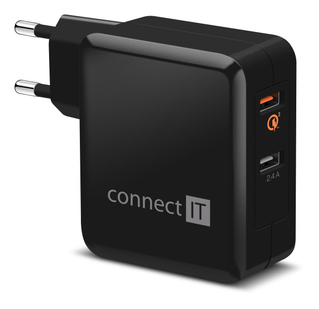 CONNECT IT QUICK CHARGE 3.0 töltőadapter 2x USB (3,4A), QC 3.0, fekete