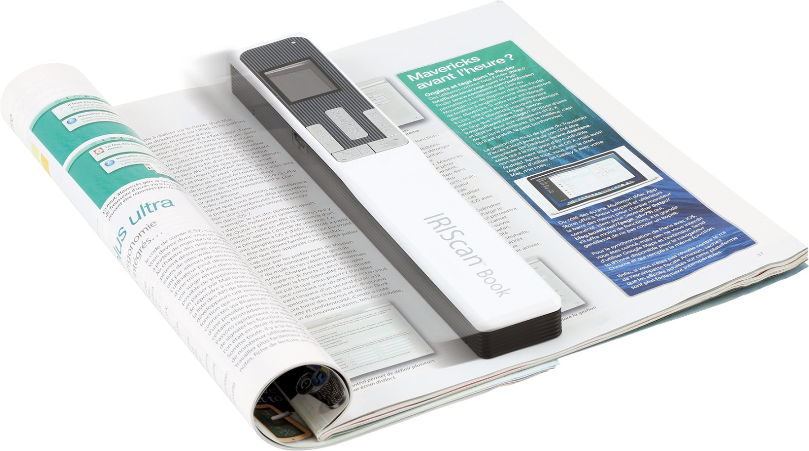 IRIScan Book 5 fehér szkenner, A4, hordozható, színes, 1200 dpi , akkumulátorral, USB, micro SD, 1,5