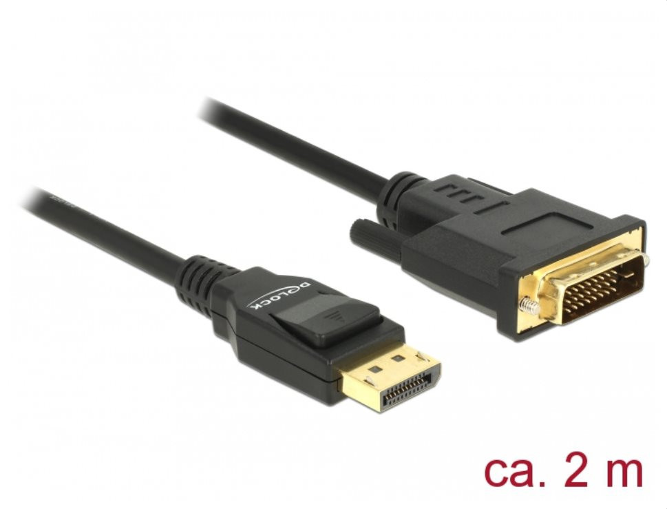Delock kábel Displayport 1.2 hím > DVI 24 1 hím passzív 2 m fekete