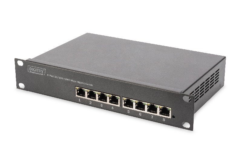 DIGITUS Gigabit Ethernet Switch 8 portos, 10 hüvelykes, nem menedzselt, nem felügyelt