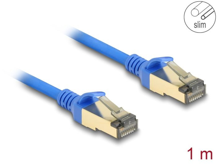 Delock Hálózati kábel RJ45, Cat.8.1, F/FTP, vékony, 1 m, kék