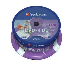 VERBATIM DVD + R (25 csomagos) / Spindle Double Layer 8X 8,5 GB tintasugaras nyomtatható