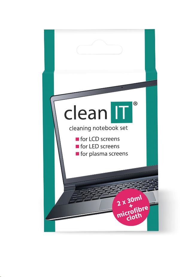 CLEAN IT tisztító oldat notebookokhoz ronggyal, 2x30ml