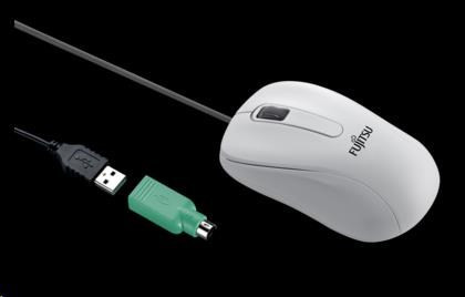 FUJITSU M530 USB egér - 1200 dpi lézeres egér kombináció - PS2 USB adapter, 3 gombos görgős egér billenthető kerék funkcióval - FEHÉR