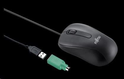 FUJITSU M530 USB egér - 1200 dpi lézeres egér kombináció - PS2 USB adapter, 3 gombos görgős egér billenthető kerék funkcióval - FEKETE