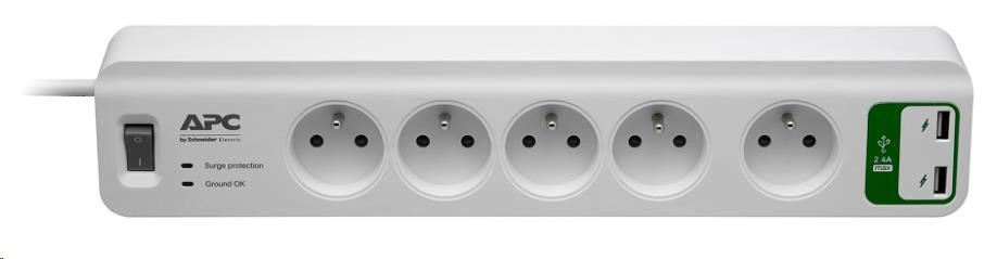 APC Essential SurgeArrest 5 aljzat 5 V, 2,4 A 2 portos USB töltő 230 V Franciaország, 1,8 m