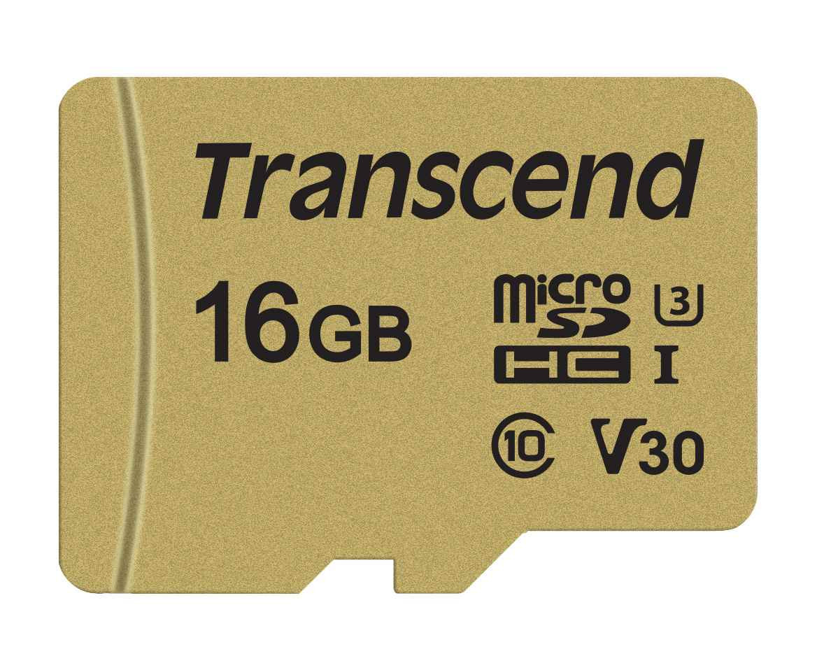 TRANSCEND MicroSDHC kártya 16 GB 500S, UHS-I U3 V30 + adapter