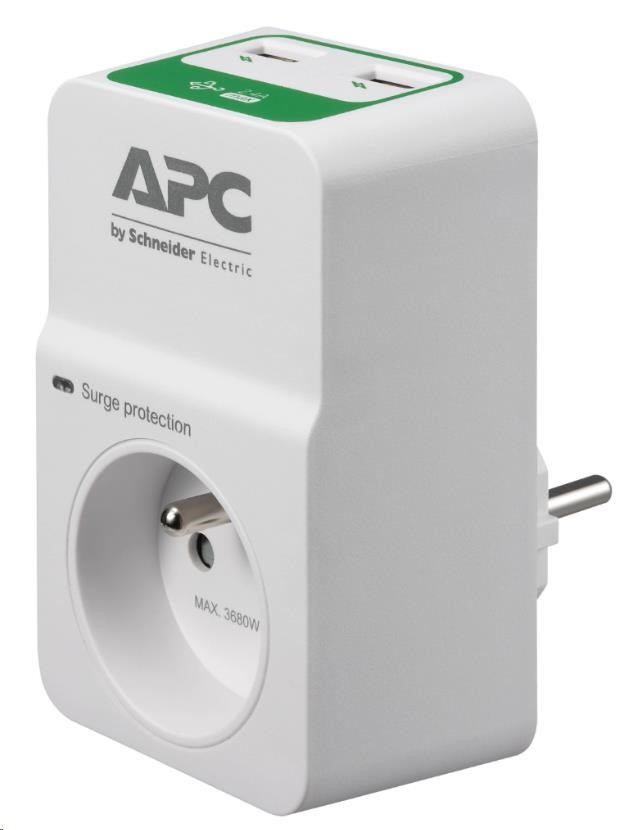 APC Essential SurgeArrest 1 aljzatok 5 V, 2,4 A 2 portos USB töltővel, 230 V Franciaország