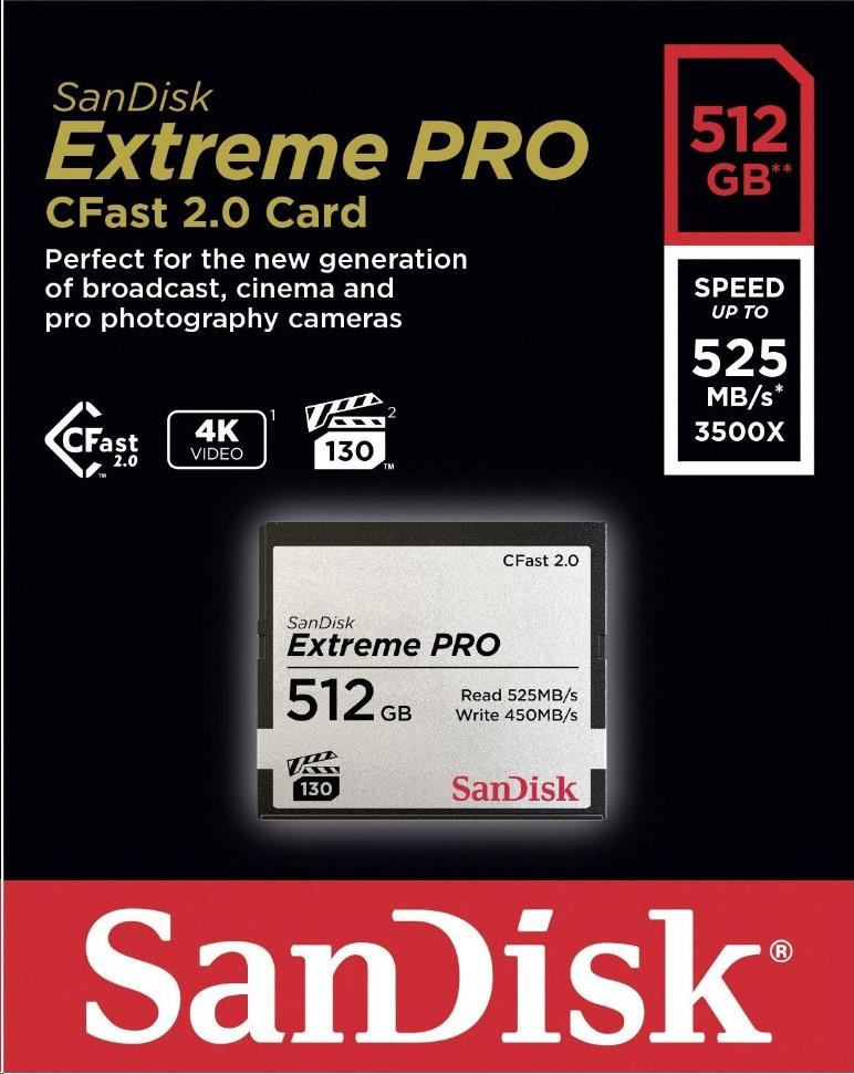 SanDisk CFAST 2.0 512 GB Extreme Pro (525 MB / s VPG130)
