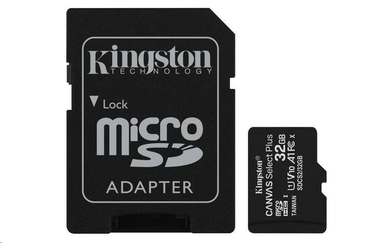Kingston 32 GB micSDHC Canvas Select Plus 100R A1 C10 kártya + SD adapter