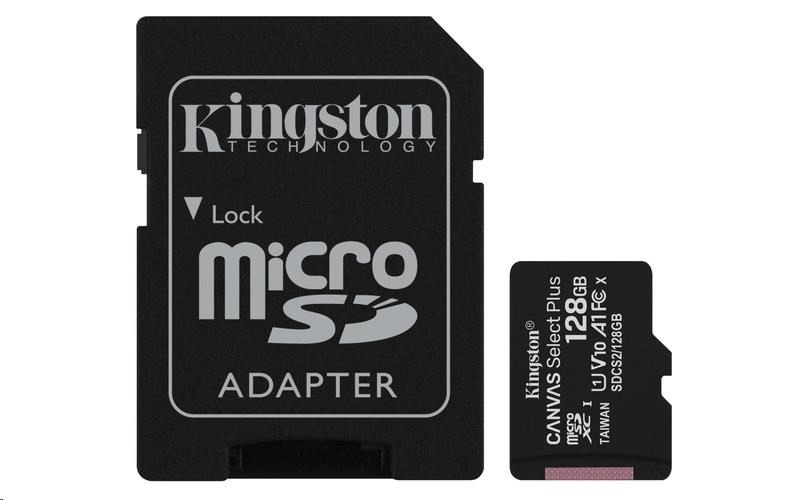 Kingston 128 GB micSDXC Canvas Select Plus 100R A1 C10 kártya + SD adapter