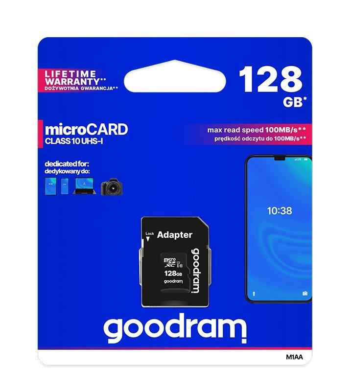 GOODRAM MicroSDXC kártya 128GB M1AA, UHS-I Class 10, U1 + adapter