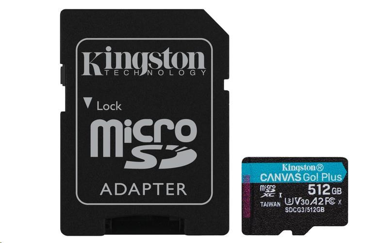 Kingston 512 GB microSDXC Canvas Go Plus 170R A2 U3 V30 kártya + ADP