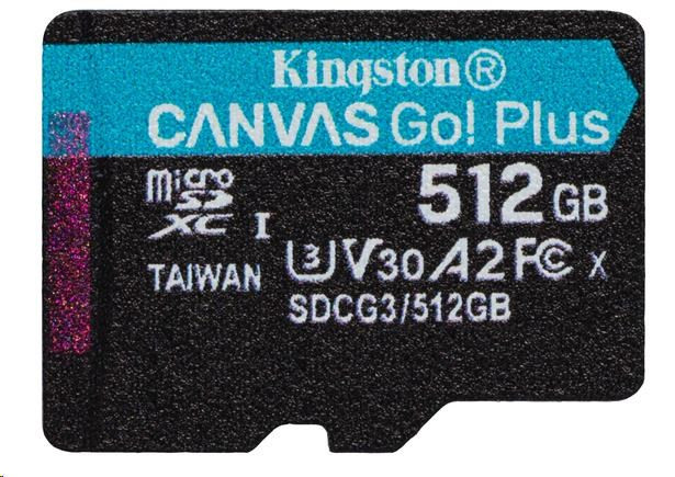 Kingston 512 GB microSDXC Canvas Go Plus 170R A2 U3 V30 Single Pack ADP nélkül