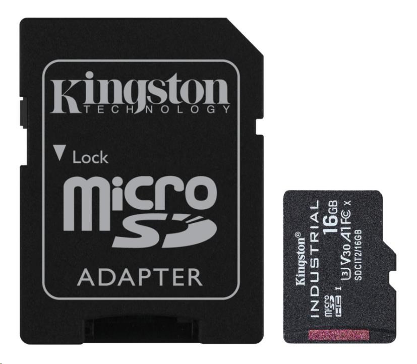 Kingston 16 GB microSDHC Industrial C10 A1 pSLC kártya + SD adapter