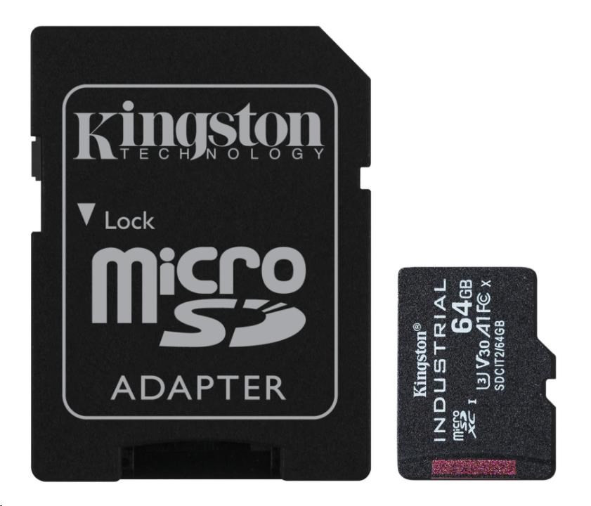 Kingston 64 GB microSDXC Industrial C10 A1 pSLC kártya + SD adapter