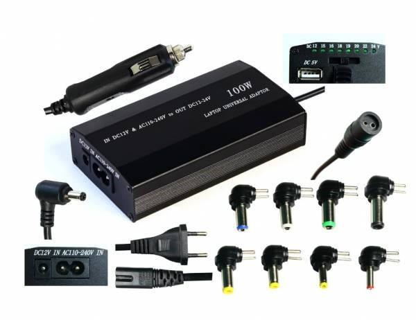 EUROCASE univerzális hálózati adapter 100W, AC 110-240V / CAR DC 12V, DC 12-20, 9 csatlakozó