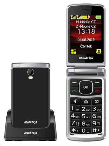 Aligator V710 Senior, Dual SIM, fekete-ezüst + töltőállvány