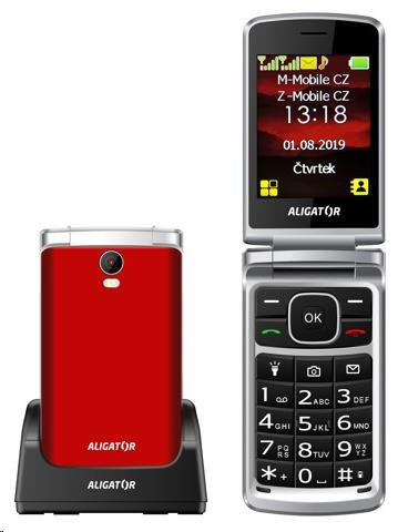 Aligator V710 Senior, Dual SIM, piros-ezüst + töltőállvány