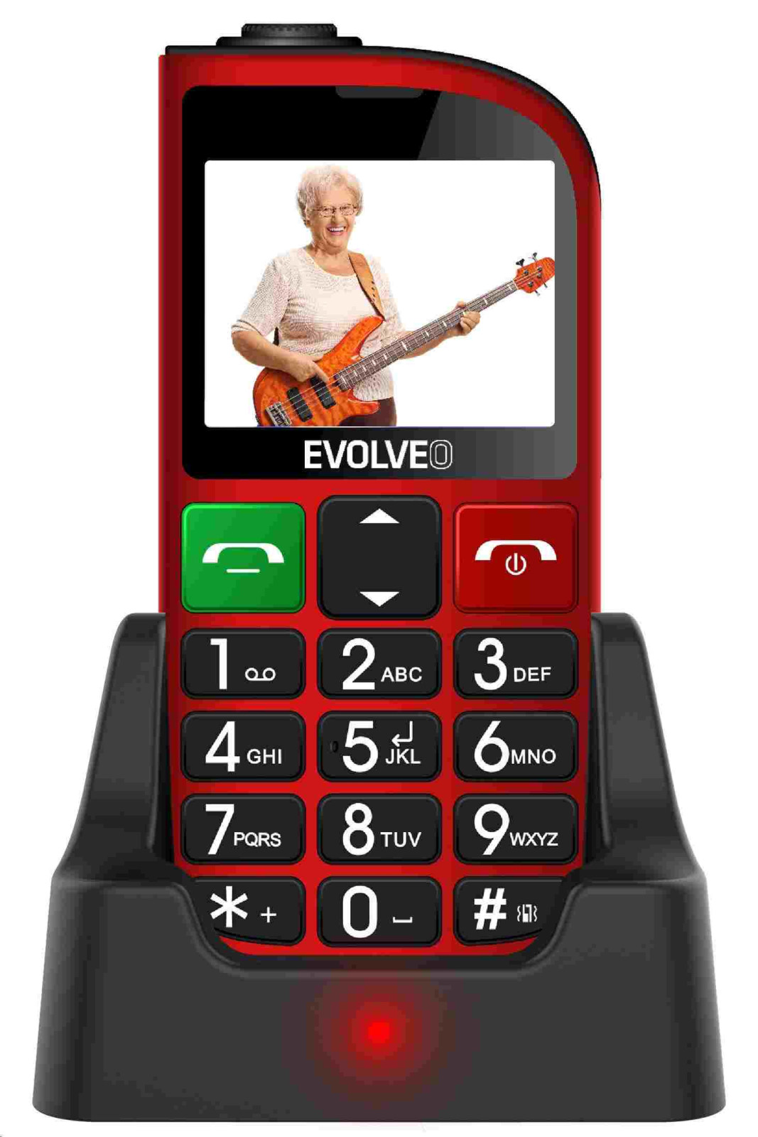 EVOLVEO EasyPhone FM mobiltelefon időseknek töltőállvánnyal (piros színű)