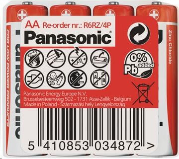 PANASONIC cink-szén akkumulátorok vörös cink R6RZ / 4P AA 1,5 V (zsugorodás 4db)