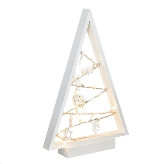 LED fa karácsonyfa díszekkel, 15LED, natúr fa, 37cm, 2x AA