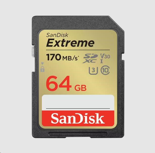 SanDisk SDXC kártya 64GB Extreme (170 MB/s Class 10, UHS-I U3 V30)