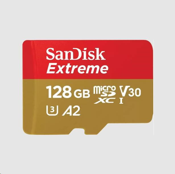SanDisk micro SDXC kártya 128GB Extreme (190 MB/s Class 10, UHS-I U3 V30) adapter