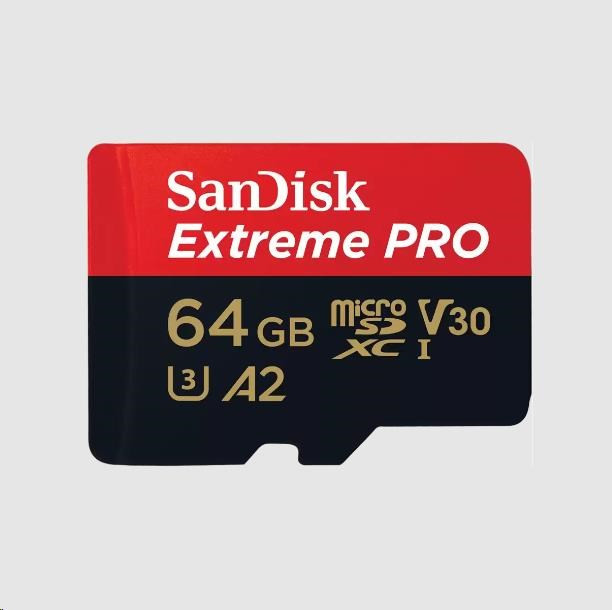 SanDisk micro SDXC kártya 64GB Extreme PRO (200 MB/s Class 10, UHS-I U3 V30) adapter