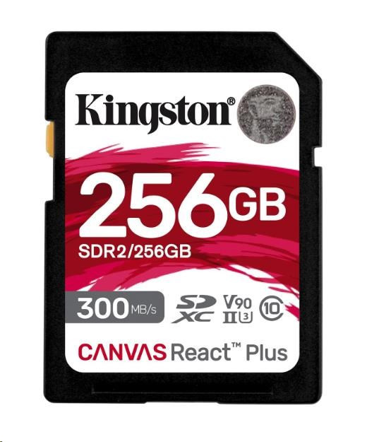 Kingston 256 GB Canvas React Plus SDXC UHS-II 300R/260W U3 V90 Full HD/4K/8K formátumhoz
