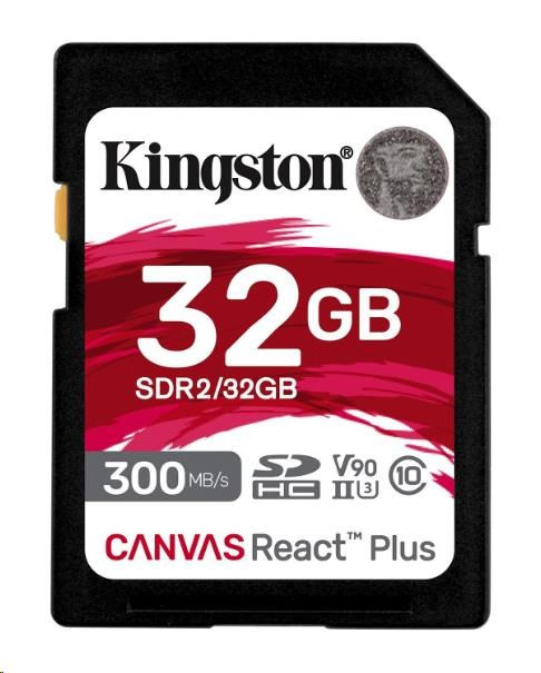 Kingston 32 GB Canvas React Plus SDHC UHS-II 300R/260W U3 V90 Full HD/4K/8K formátumhoz